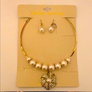Gold Clip-On Necklace with Pearls